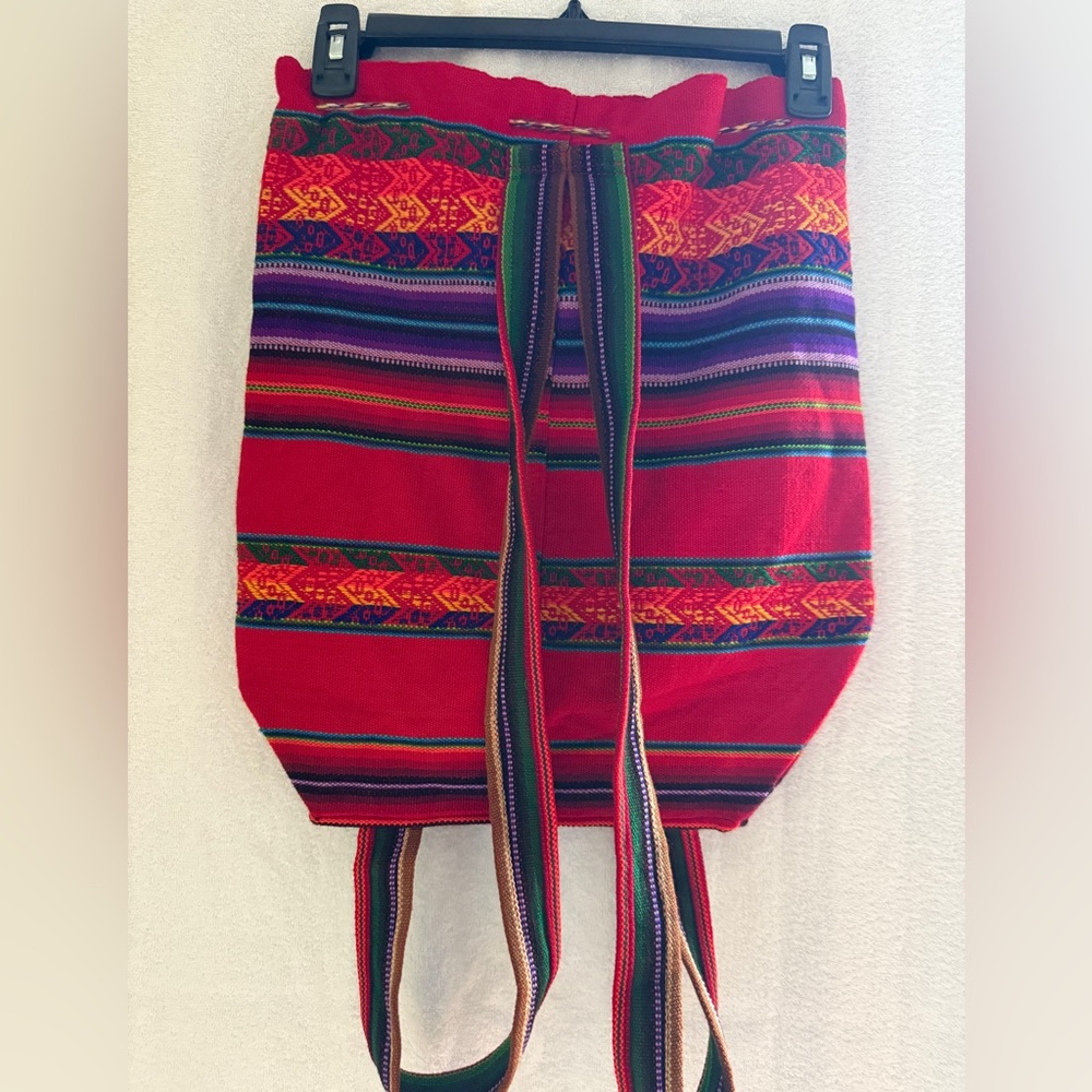 Peruvian Handwoven Wool Drawstring Backpack - Picture 3 of 6